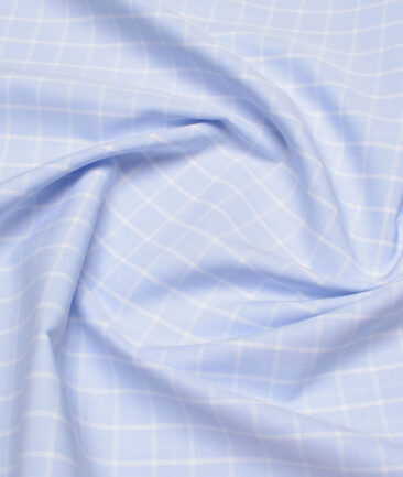 Luhtai  Supima Cotton Checks Shirting Fabric (Sky Blue)