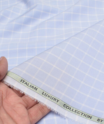 Luhtai  Supima Cotton Checks Shirting Fabric (Sky Blue)