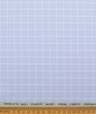 Luhtai  Supima Cotton Checks Shirting Fabric (Sky Blue)