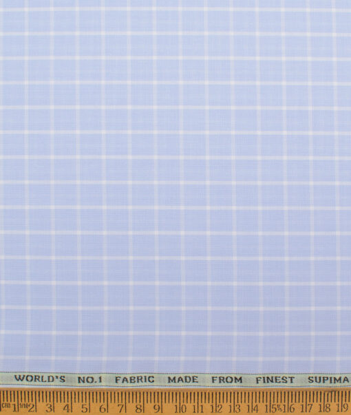 Luhtai  Supima Cotton Checks Shirting Fabric (Sky Blue)