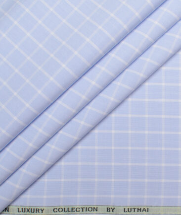 Luhtai  Supima Cotton Checks Shirting Fabric (Sky Blue)