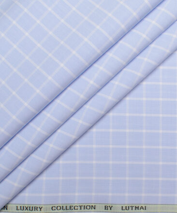Luhtai  Supima Cotton Checks Shirting Fabric (Sky Blue)