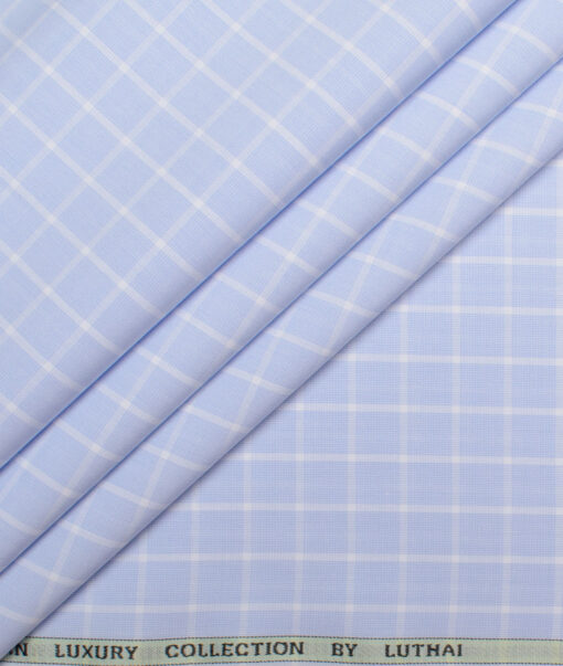 Luhtai  Supima Cotton Checks Shirting Fabric (Sky Blue)