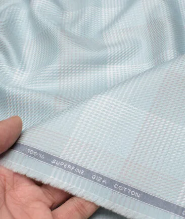 Tessitura Monti  Giza Cotton Checks Shirting Fabric (Mint Blue)