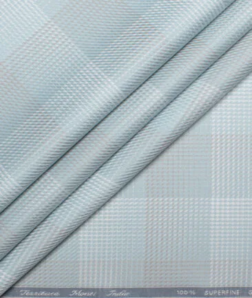 Tessitura Monti  Giza Cotton Checks Shirting Fabric (Mint Blue)