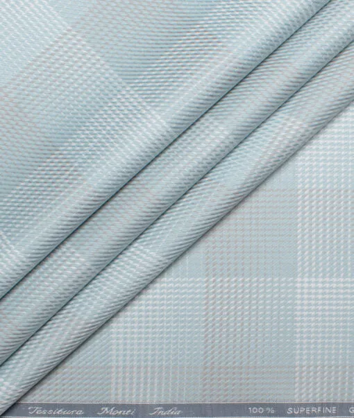 Tessitura Monti  Giza Cotton Checks Shirting Fabric (Mint Blue)