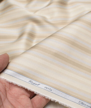 Tessitura Monti 2 Ply 70's Giza Cotton Striped Shirting Fabric (Cream)