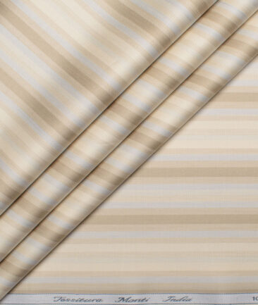 Tessitura Monti 2 Ply 70's Giza Cotton Striped Shirting Fabric (Cream)
