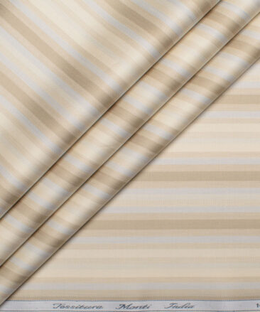 Tessitura Monti 2 Ply 70's Giza Cotton Striped Shirting Fabric (Cream)
