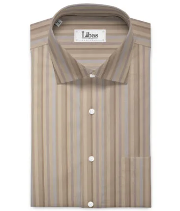 Tessitura Monti 2 Ply 70's Giza Cotton Striped Shirting Fabric (Light Brown)