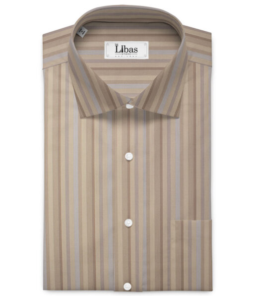 Tessitura Monti 2 Ply 70's Giza Cotton Striped Shirting Fabric (Light Brown)