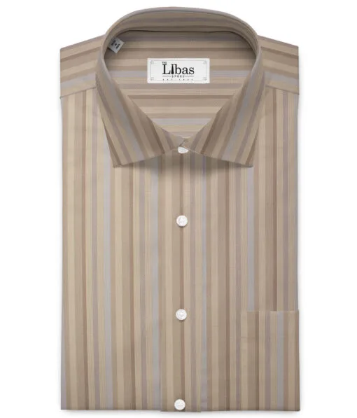 Tessitura Monti 2 Ply 70's Giza Cotton Striped Shirting Fabric (Light Brown)