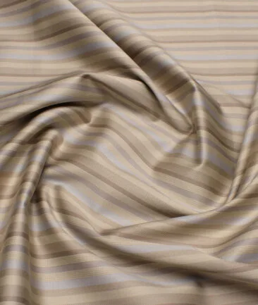 Tessitura Monti 2 Ply 70's Giza Cotton Striped Shirting Fabric (Light Brown)