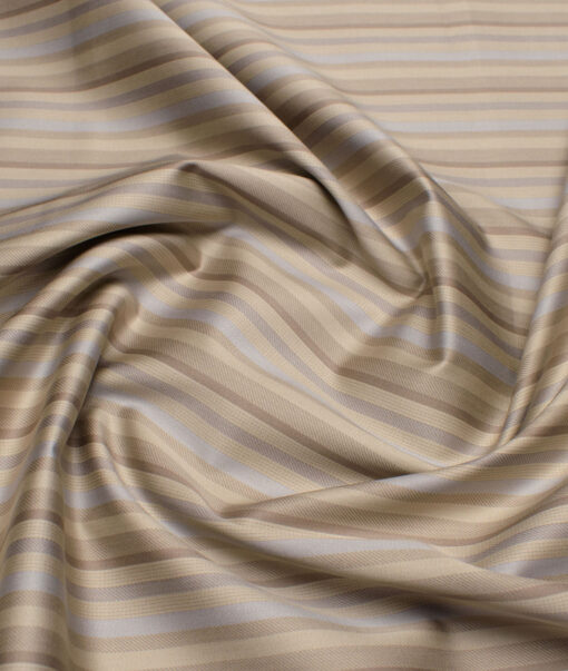 Tessitura Monti 2 Ply 70's Giza Cotton Striped Shirting Fabric (Light Brown)