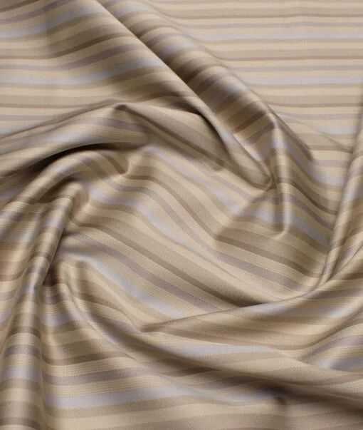 Tessitura Monti 2 Ply 70's Giza Cotton Striped Shirting Fabric (Light Brown)