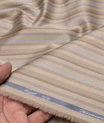 Tessitura Monti 2 Ply 70's Giza Cotton Striped Shirting Fabric (Light Brown)