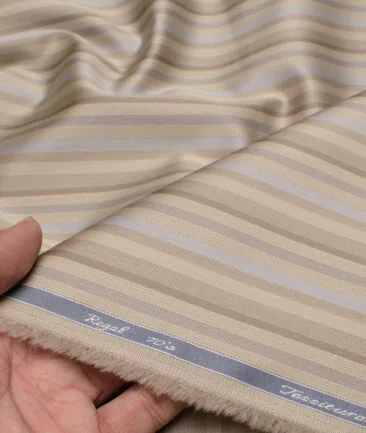 Tessitura Monti 2 Ply 70's Giza Cotton Striped Shirting Fabric (Light Brown)