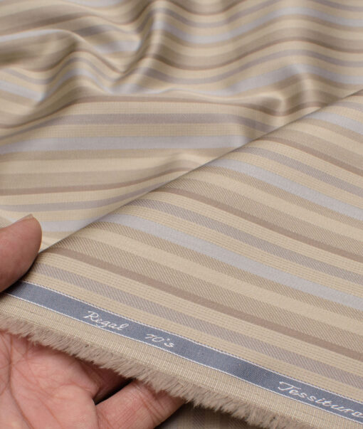 Tessitura Monti 2 Ply 70's Giza Cotton Striped Shirting Fabric (Light Brown)