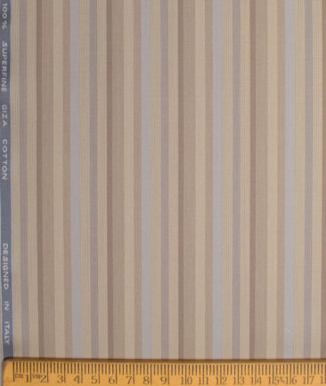 Tessitura Monti 2 Ply 70's Giza Cotton Striped Shirting Fabric (Light Brown)