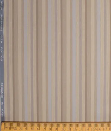 Tessitura Monti 2 Ply 70's Giza Cotton Striped Shirting Fabric (Light Brown)
