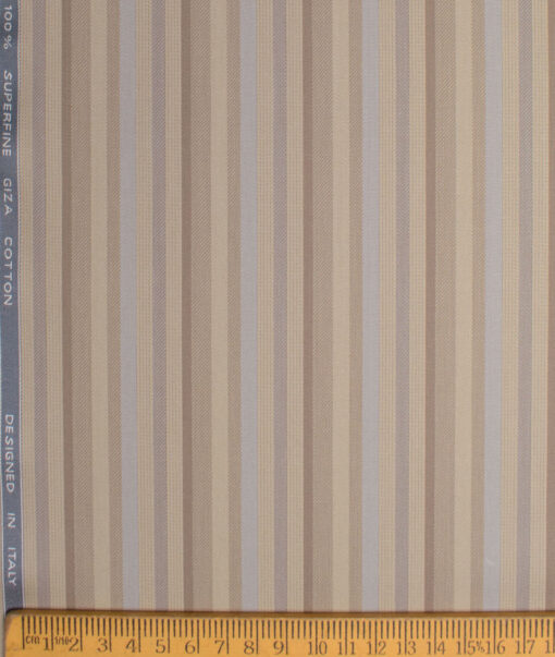 Tessitura Monti 2 Ply 70's Giza Cotton Striped Shirting Fabric (Light Brown)
