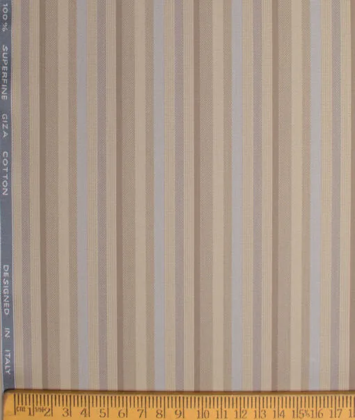 Tessitura Monti 2 Ply 70's Giza Cotton Striped Shirting Fabric (Light Brown)
