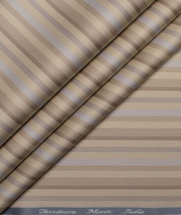 Tessitura Monti 2 Ply 70's Giza Cotton Striped Shirting Fabric (Light Brown)