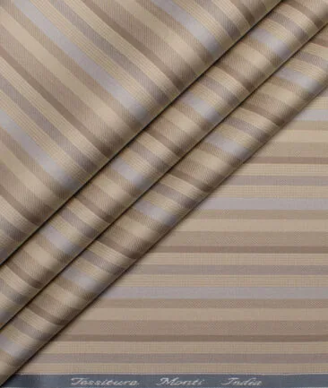 Tessitura Monti 2 Ply 70's Giza Cotton Striped Shirting Fabric (Light Brown)