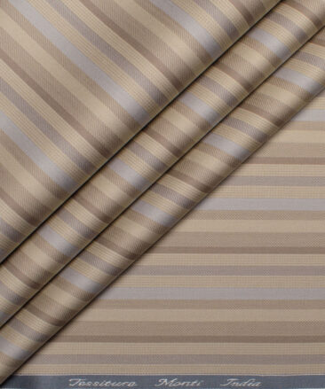 Tessitura Monti 2 Ply 70's Giza Cotton Striped Shirting Fabric (Light Brown)