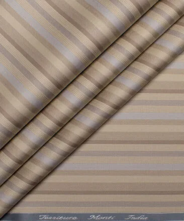Tessitura Monti 2 Ply 70's Giza Cotton Striped Shirting Fabric (Light Brown)