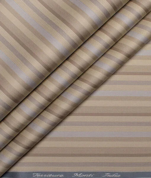 Tessitura Monti 2 Ply 70's Giza Cotton Striped Shirting Fabric (Light Brown)