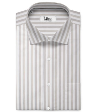 Tessitura Monti 2 Ply 70's Giza Cotton Striped Shirting Fabric (White & Grey)