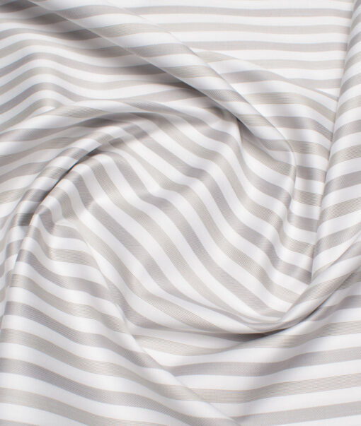 Tessitura Monti 2 Ply 70's Giza Cotton Striped Shirting Fabric (White & Grey)