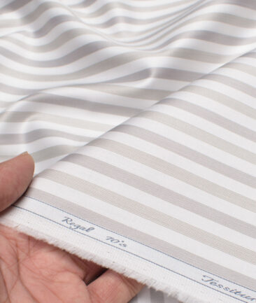 Tessitura Monti 2 Ply 70's Giza Cotton Striped Shirting Fabric (White & Grey)