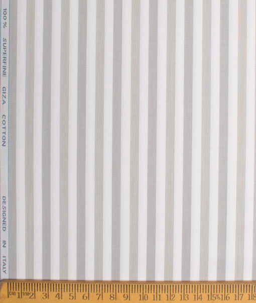 Tessitura Monti 2 Ply 70's Giza Cotton Striped Shirting Fabric (White & Grey)