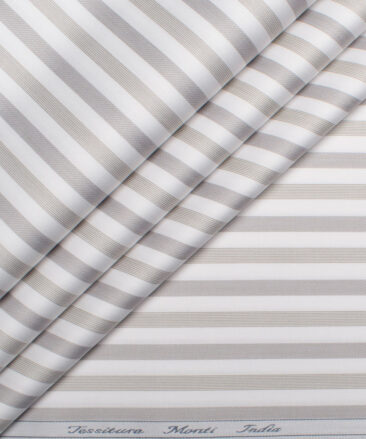 Tessitura Monti 2 Ply 70's Giza Cotton Striped Shirting Fabric (White & Grey)