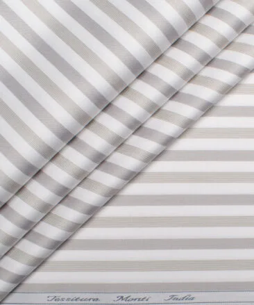 Tessitura Monti 2 Ply 70's Giza Cotton Striped Shirting Fabric (White & Grey)