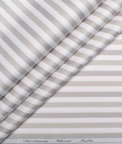Tessitura Monti 2 Ply 70's Giza Cotton Striped Shirting Fabric (White & Grey)