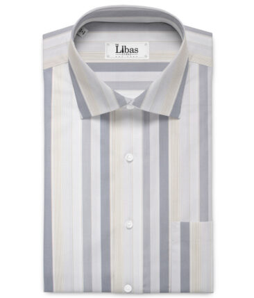 Tessitura Monti 2 Ply 70's Giza Cotton Striped Shirting Fabric (White & Grey)