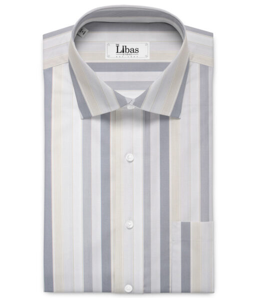 Tessitura Monti 2 Ply 70's Giza Cotton Striped Shirting Fabric (White & Grey)