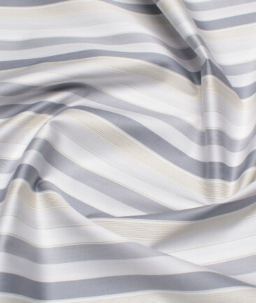 Tessitura Monti 2 Ply 70's Giza Cotton Striped Shirting Fabric (White & Grey)