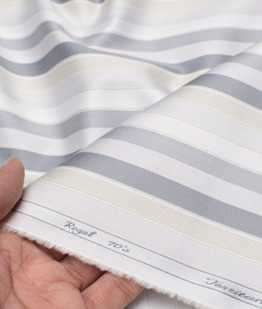 Tessitura Monti 2 Ply 70's Giza Cotton Striped Shirting Fabric (White & Grey)