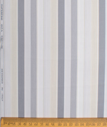 Tessitura Monti 2 Ply 70's Giza Cotton Striped Shirting Fabric (White & Grey)