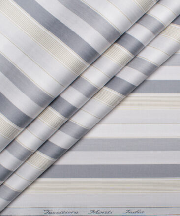 Tessitura Monti 2 Ply 70's Giza Cotton Striped Shirting Fabric (White & Grey)