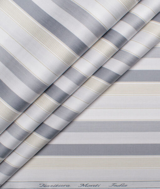Tessitura Monti 2 Ply 70's Giza Cotton Striped Shirting Fabric (White & Grey)
