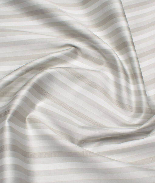 Tessitura Monti 2 Ply 70's Giza Cotton Striped Shirting Fabric (White & Green)