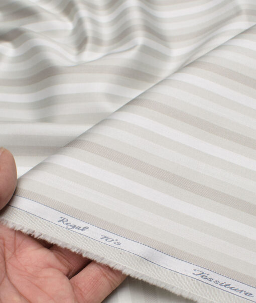 Tessitura Monti 2 Ply 70's Giza Cotton Striped Shirting Fabric (White & Green)