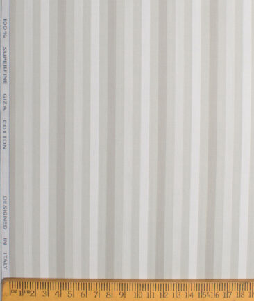 Tessitura Monti 2 Ply 70's Giza Cotton Striped Shirting Fabric (White & Green)