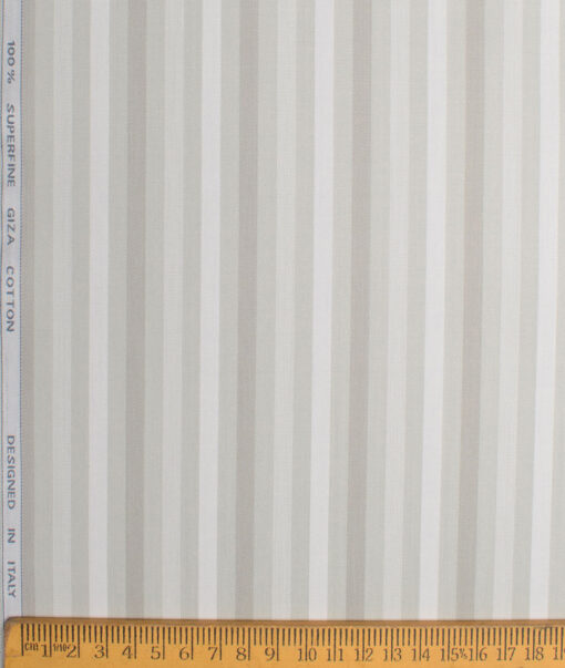 Tessitura Monti 2 Ply 70's Giza Cotton Striped Shirting Fabric (White & Green)
