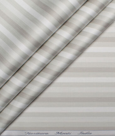 Tessitura Monti 2 Ply 70's Giza Cotton Striped Shirting Fabric (White & Green)